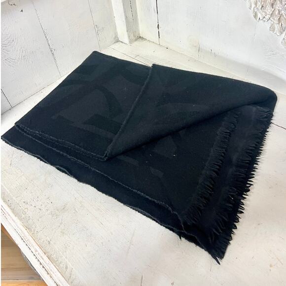 Saint Laurent Paris YSL Fringe Hem Rectangular Scarf Black One Size - Picture 1 of 3
